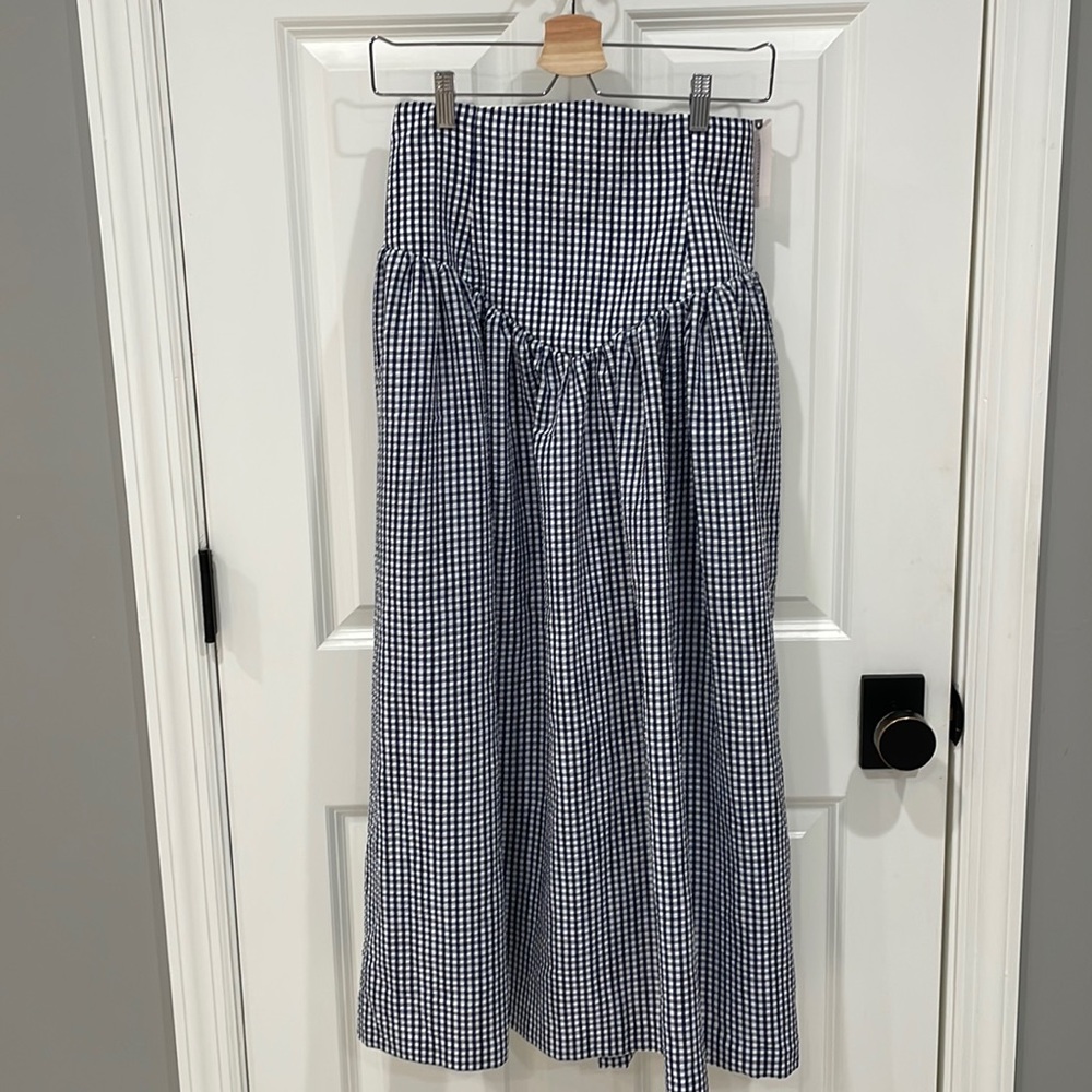 Navy blue gingham print high waisted skirt
